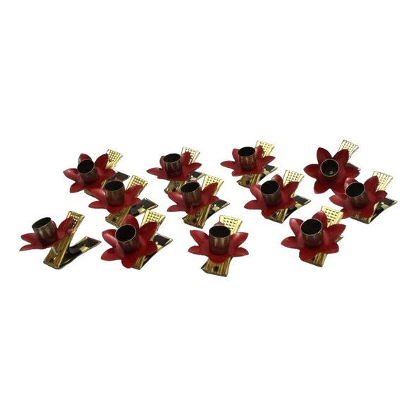 12 Vintage Red Pointsettia Flower Metal Candle Clips Christmas Tree Decoration - Picture 9 of 10